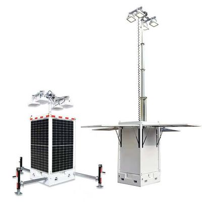 برج مصباح شمسي ذو وحدة مراقبة متحركة مكعب مع 4 * 50W LED 4 * 300W ألواح شمسية