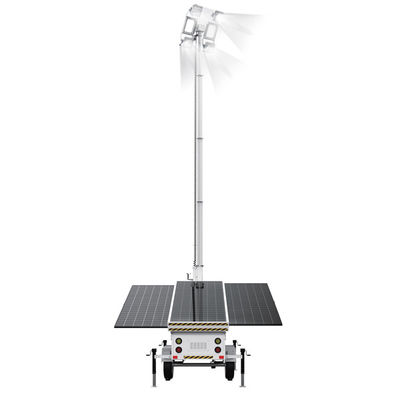 برج ضوء شمسي محمول مع مصابيح LED 400W 3 * 460W لوحة شمسية لإضاءة المنجم