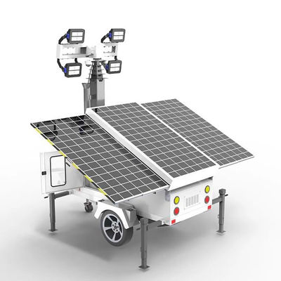 برج الإضاءة الشمسية المحمول مع أضواء LED 4 * 100W لإضاءة موقع البناء